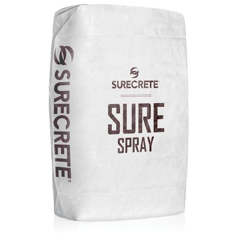 SureCrete Authorized Distributor SureSpray™ is a thin spray concrete overlay mix product that can create many different designs and textures on concrete floors