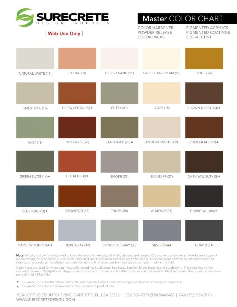 Surecrete master color chart color packs