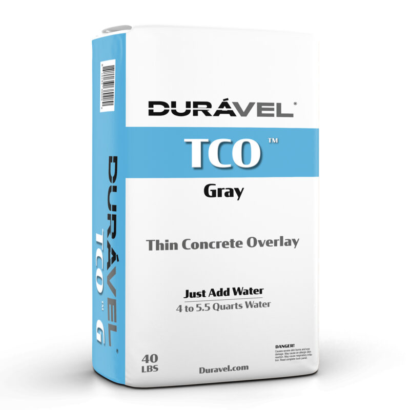 A 40-pound bag of Durável TCO Gray Thin Concrete Overlay, available in multiple colors, mixes easily by adding 4 to 5.5 quarts of water.