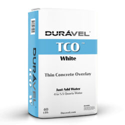A 40-lb bag of Durável TCO White Thin Concrete Overlay in bright colors; just add 4–5.5 quarts of water and follow the easy instructions.