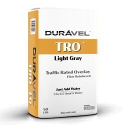 A 50-pound bag of Durável TRO, light gray, fiber-reinforced traffic-rated overlay—just add water.