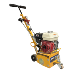 A yellow and black walk-behind surface preparation machine with a red and white gas engine, labeled "SMITH FS150.