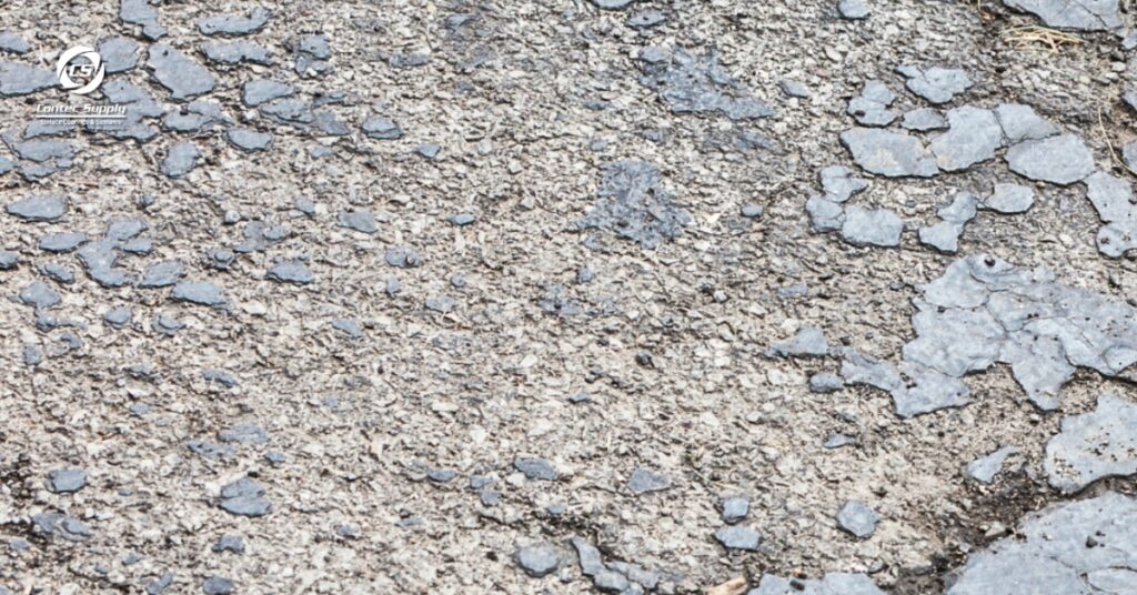 Close-up of untreated concrete crack on driveway slab